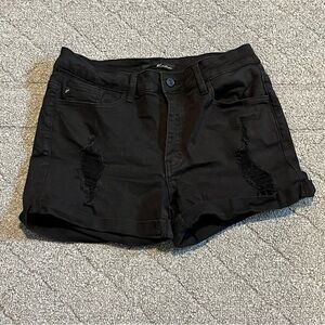 KanCan Denim Shorts Womens Size 11 Black Cuffed Distressed Cotton Blend